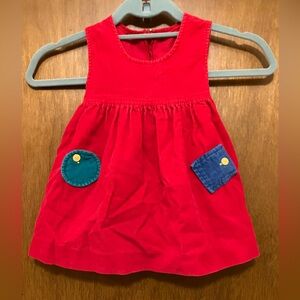 Vintage Handmade Toddler Dress Jumper Corduroy Shapes Pockets Tie Back 4T